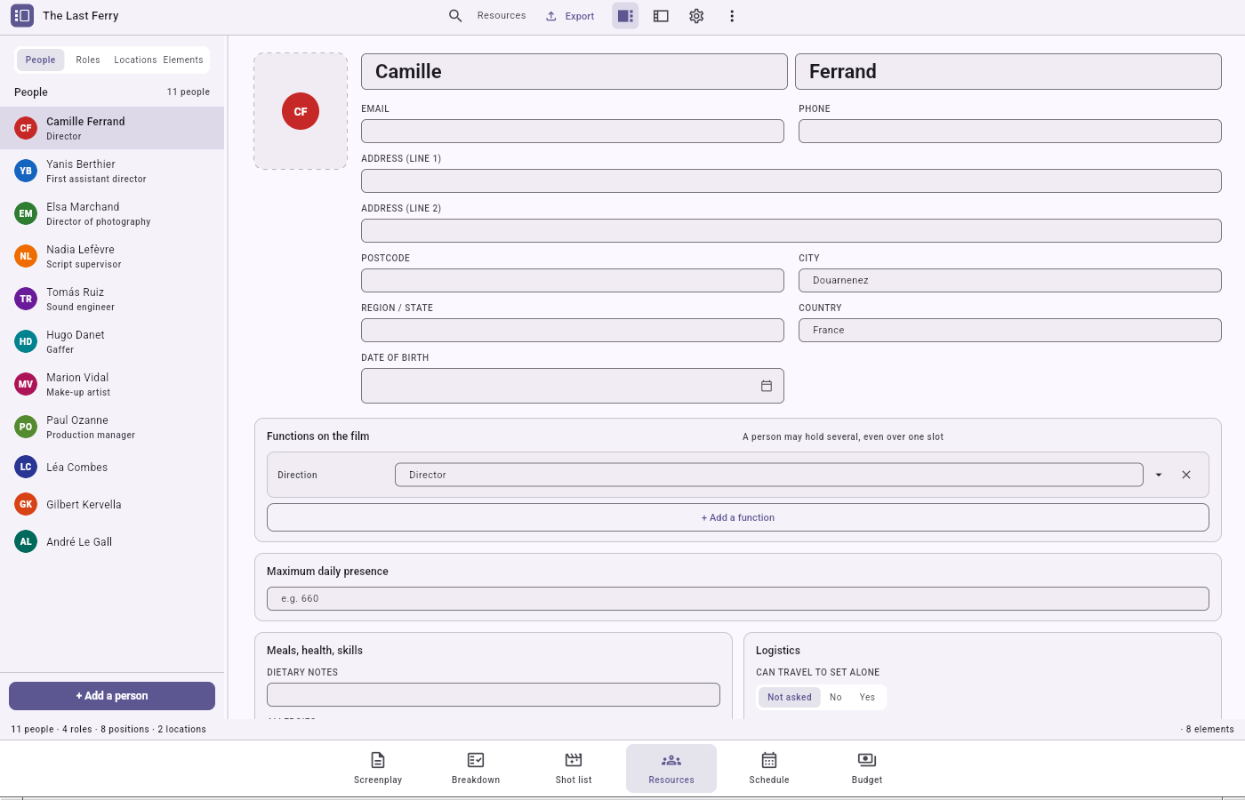 Le mode Ressources et une fiche de personne